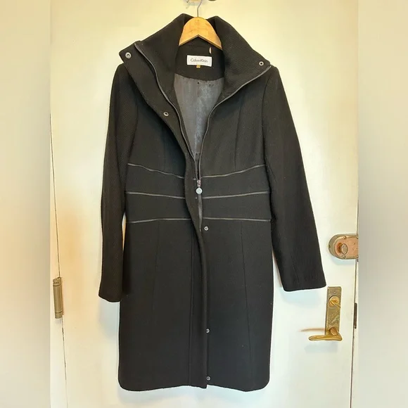 Calvin Klein black wool blend coat - size M - Picture 2 of 6